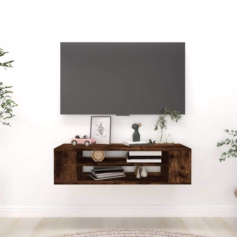 Berkfield Home Wall Mounted Hanging TV Cabinet in Smoked Oak Brown, W: 100 cm, D: 30 cm, H: 26.5 cm – 2