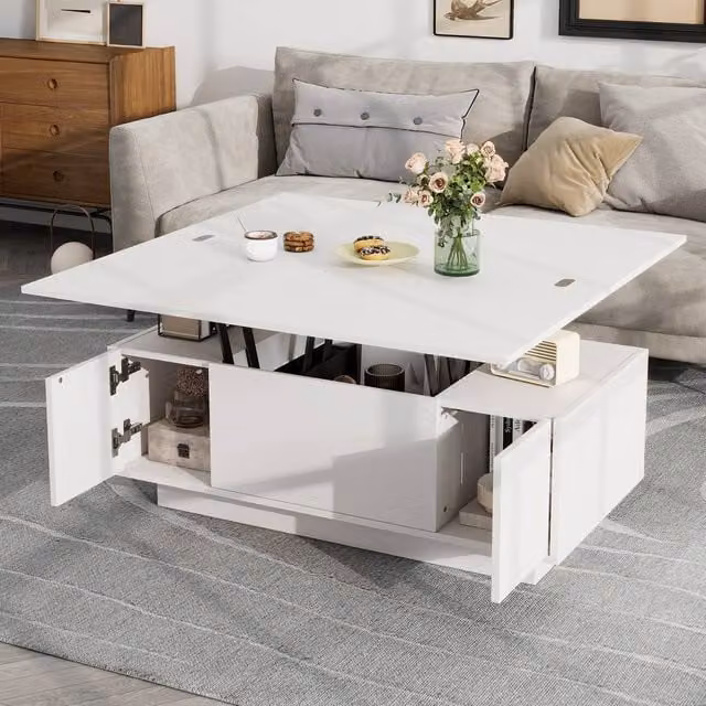 ModernLuxe White Lift Up Coffee Table with 2 Lifting Tops and Hidden Storage – 1