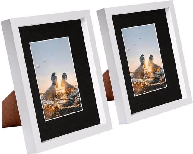 Nicola Spring Pack of 2 White and Black 3D Box Photo Frames with 4x6 inch Mount, W/H: 20.32 x 25.4 cm