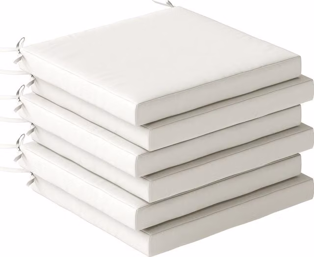 Outsunny Set of 6 Water Repellent Outdoor Seat Cushions with Machine Washable Polyester Covers in White – 1