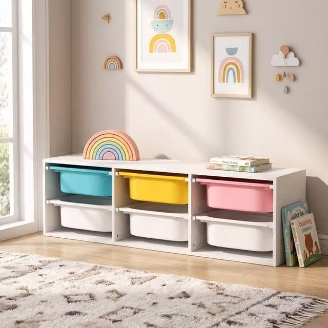 STILVORA Kids Toy Storage Unit with 6 Bins in Multicolour