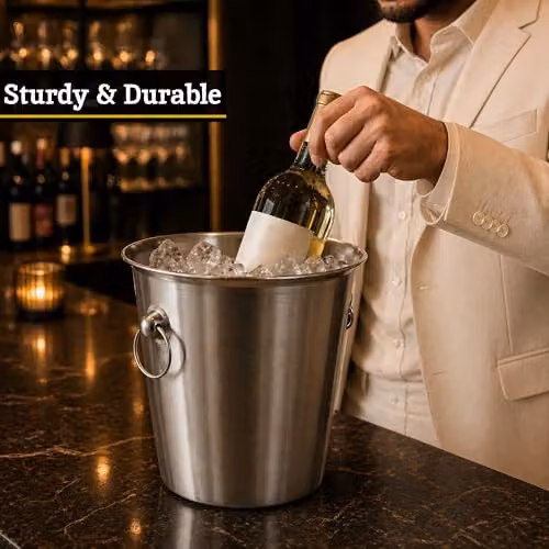 Orsina Stainless Steel Wine Bucket with Brushed Finish in Silver – 5