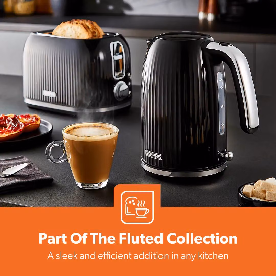 Geepas Fluted Kettle and 2-Slice Toaster Set in Black – 2