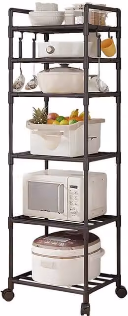 Kelvenix 6-Tier Storage Rack Shelving Unit with Wheels in Black – 1