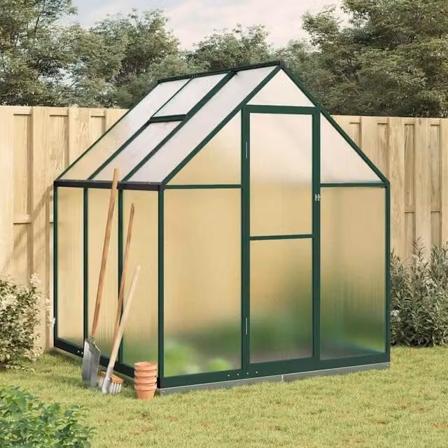 Berkfield Home Greenhouse with Base Frame in Green, Aluminium and Polycarbonate, W/D/H: 169 x 169 x 202 cm