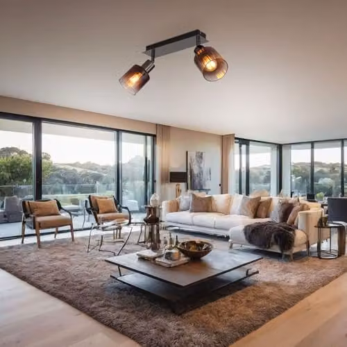 Globo Lighting Modern Copper and Transparent Glass Ceiling Light for Living Rooms and Kitchens with 2 E14 Bulbs – 2