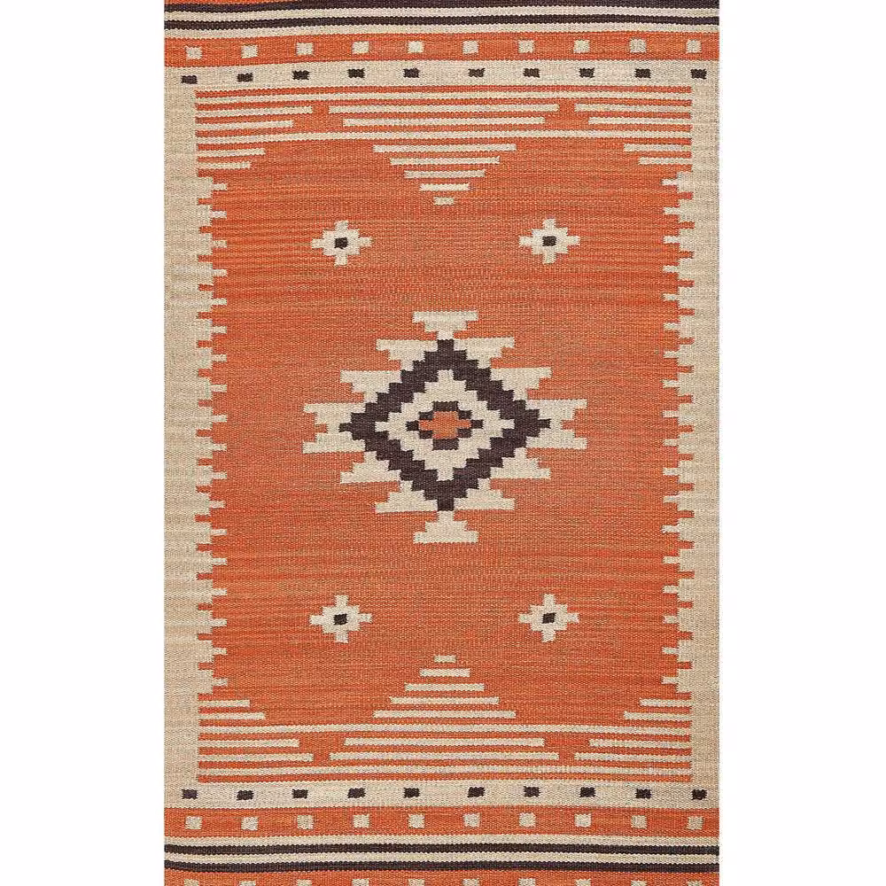 Wyld and Coco Multicolour Orange Kilim Cotton Rug, Reversible Geometric Flat Weave, W: 80 cm, L: 150 cm – 2