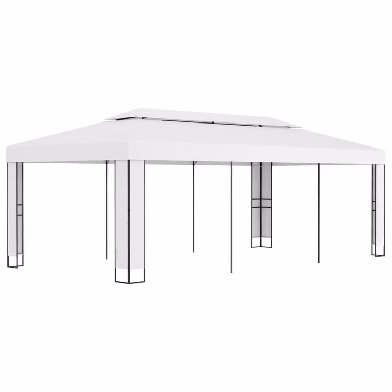 Berkfield Home Double Roof Gazebo in White, W: 600 cm, D: 300 cm, H: 273 cm
