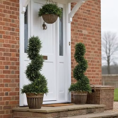 HOMCOM Set of 2 Green Artificial Spiral Cypress Topiary Trees with Pots, Height: 90 cm – 9