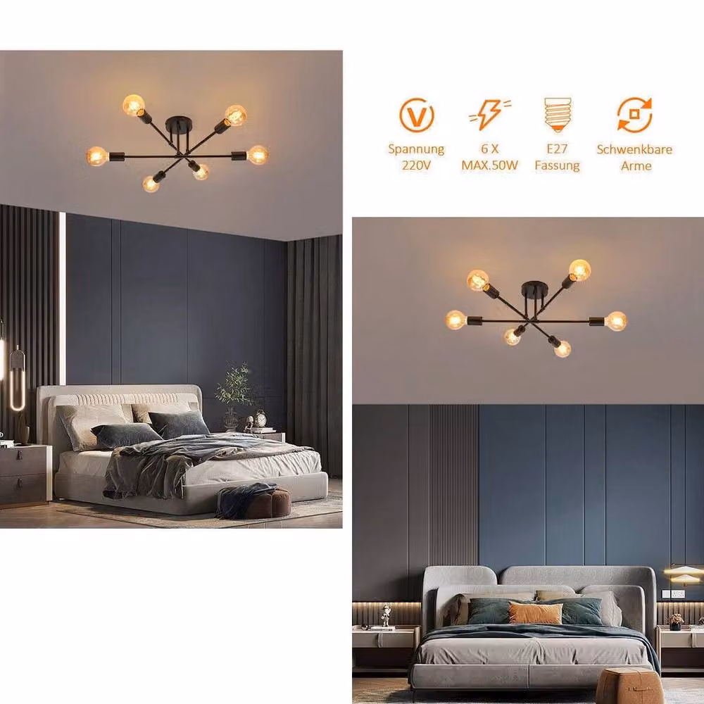 SPETLEK Modern Sputnik Black Metal Ceiling Chandelier with Transparent Globe Bulbs – 3