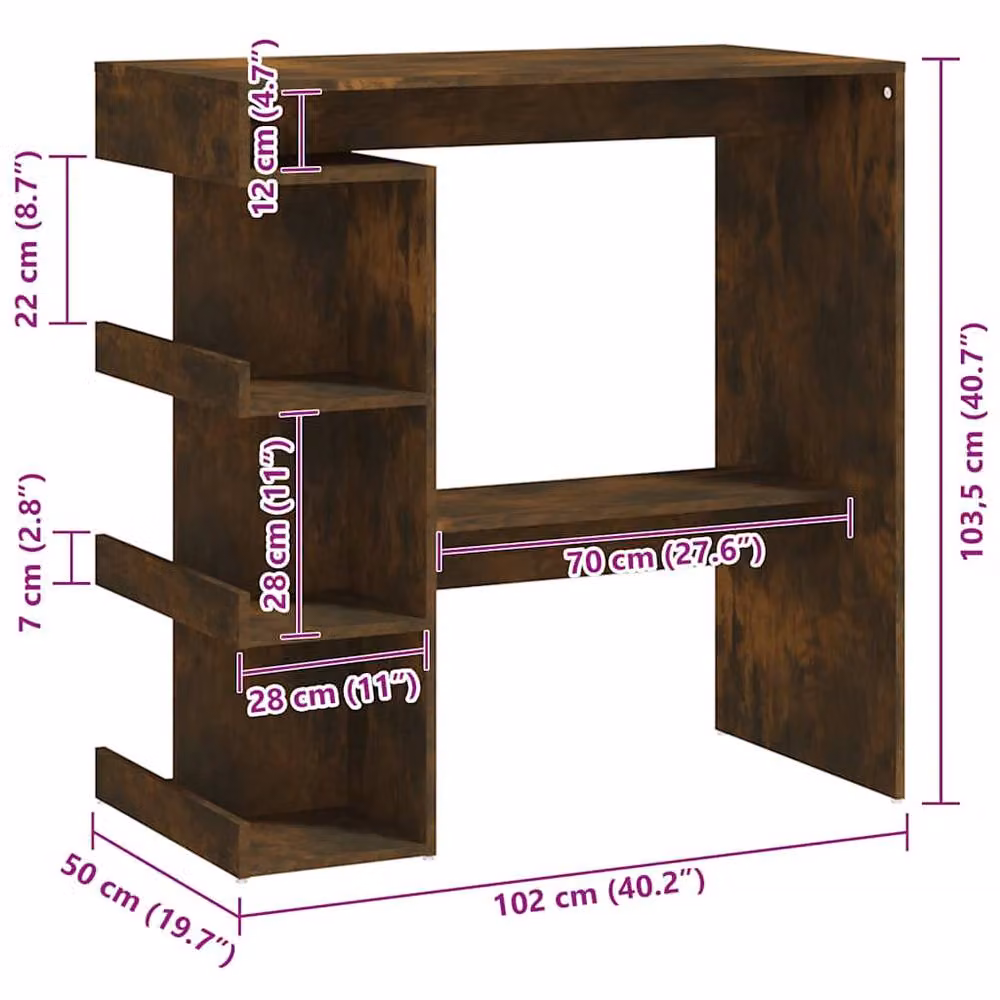 Berkfield Home Modern Bar Table with Storage Rack in Smoked Oak Brown, W: 100 cm, D: 50 cm, H: 101.5 cm – 6
