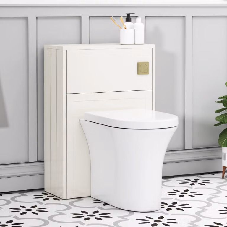 Royal Bathrooms Elmore White Ceramic BTW WC Unit with Breeze Rimless Toilet Pan, Seat and Cistern, Width: 55 cm