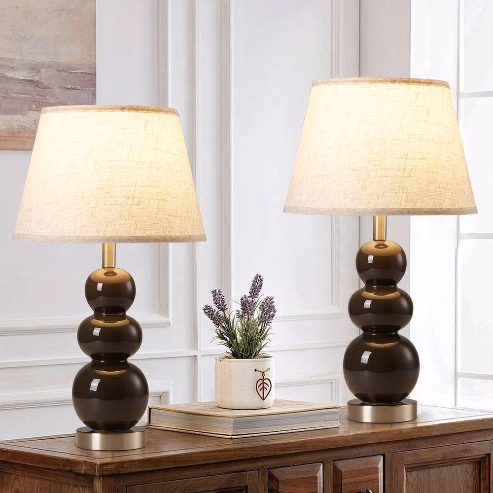 NIVOR Set of 2 Brown Ceramic Table Lamps with USB Ports and Bulbs Included, Height: 62.4 cm – 5