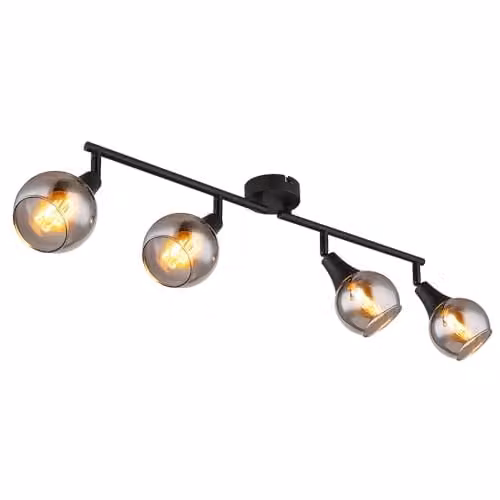 Globo Lighting Glyptar Modern Ceiling Spotlight Bar in Black and Gold with Smoke Glass Shades, 4x E14, W/D/H: 60 x 9 x 16 cm – 1