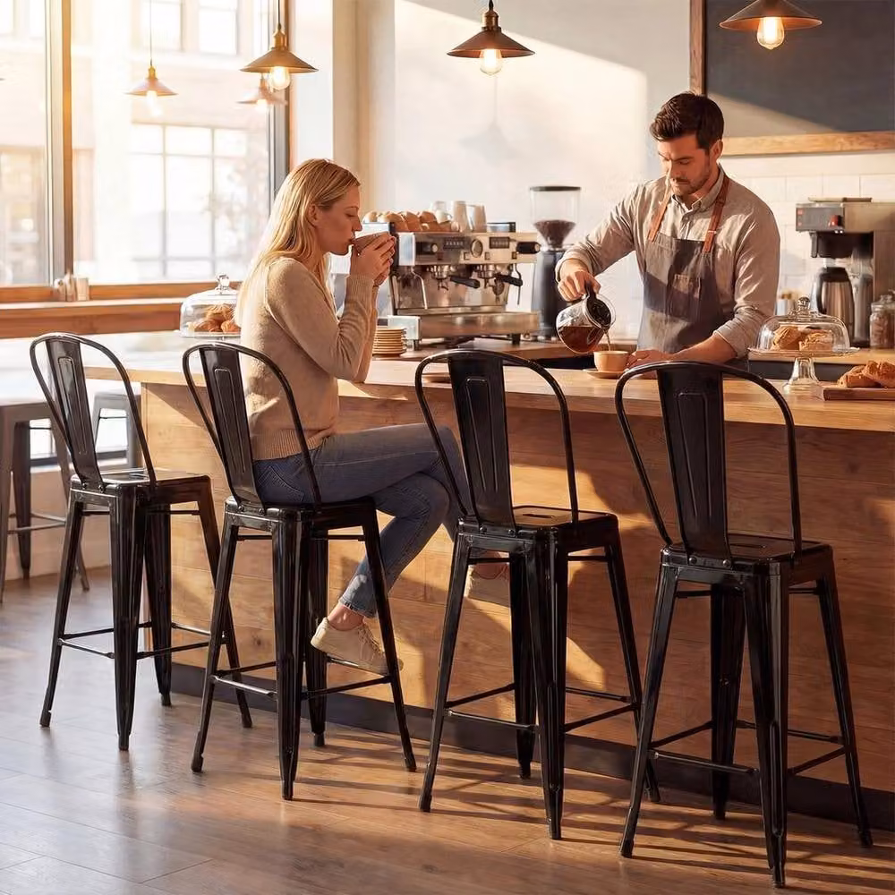 KORVIXA Set of 4 Black Metal Counter Height Barstools – 3