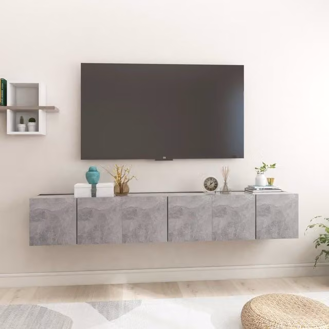 Berkfield Home Set of 3 Wall Mounted Modern Hanging TV Cabinets in Concrete Grey, W/D/H: 60 x 30 x 30 cm