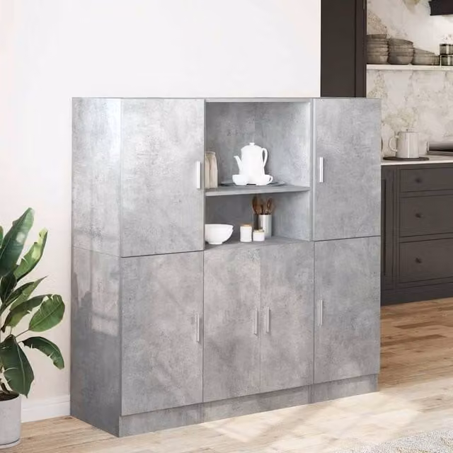 Berkfield Home 3 Piece Kitchen Cabinet Set in Concrete Grey Engineered Wood, W/D/H: 133 x 41.5 x 131.5 cm – 1