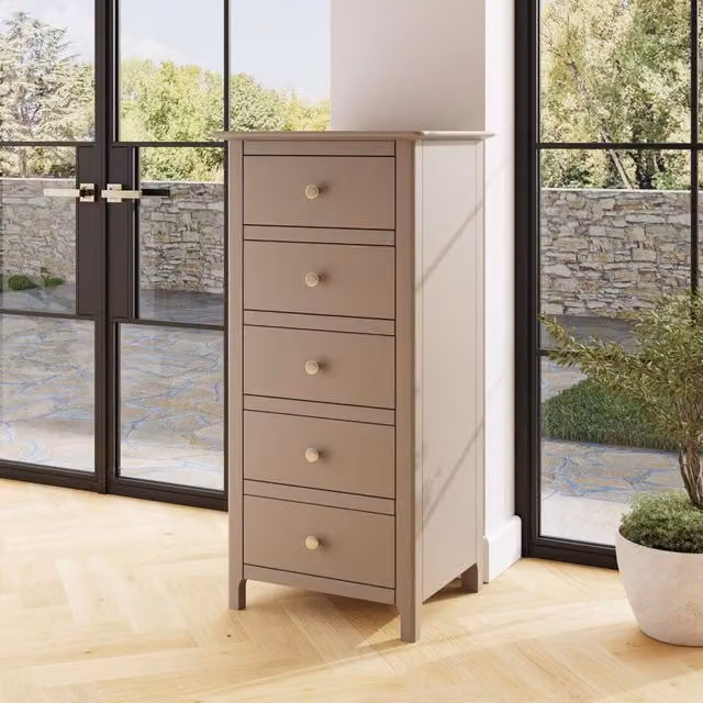 FWStyle Pair of Painted 5 Drawer Chest of Drawers in Putty