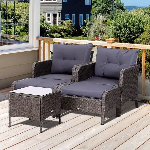 Outsunny 5 Piece Modern PE Rattan Furniture Set in Dark Grey