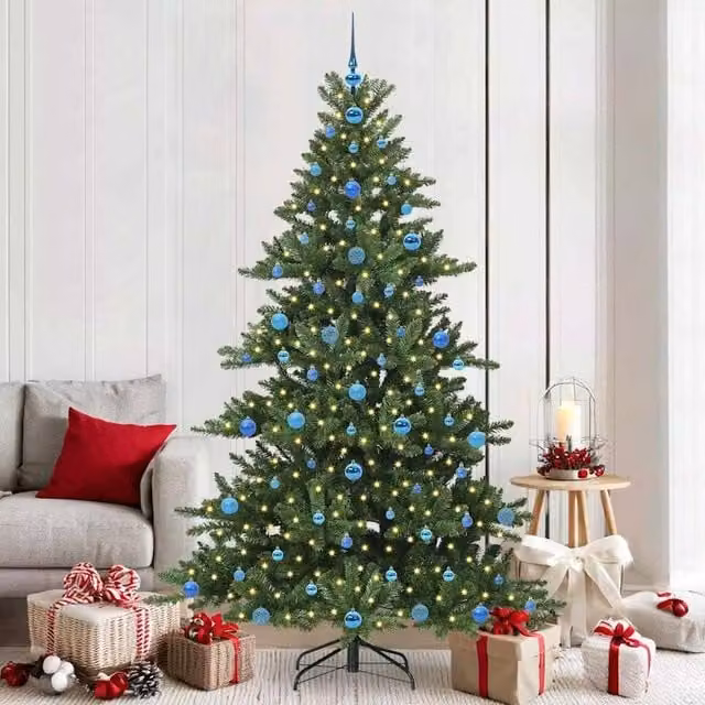 Berkfield Home Artificial Hinged Green PVC Christmas Tree with 300 Warm White LEDs, Height: 210 cm – 1
