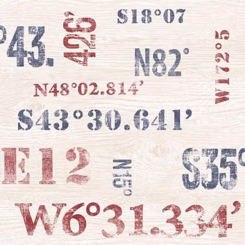 Galerie Deauville 2 Wood Grain Typography Wallpaper in Blue, Red and Beige