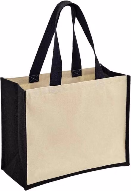 Brand Lab Jute Canvas Shopper in Beige/Sand with Handles