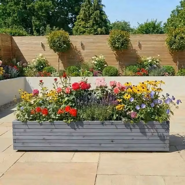 Grey Woven Wood Trough Planter Tub, Width: 200 cm