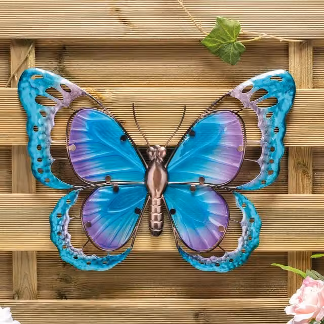 Garden Gear Metal Butterfly Garden Wall Art with Blue and Purple Glass