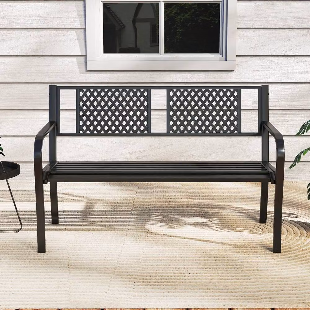 Kelvenix Black Metal Outdoor Garden Bench for 2-3 Persons – 4