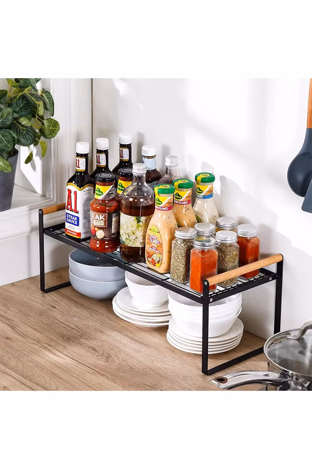 Living and Home 2-Tier Free Standing Metal Countertop Storage Organiser and Kitchen Spice Rack in Black – 3
