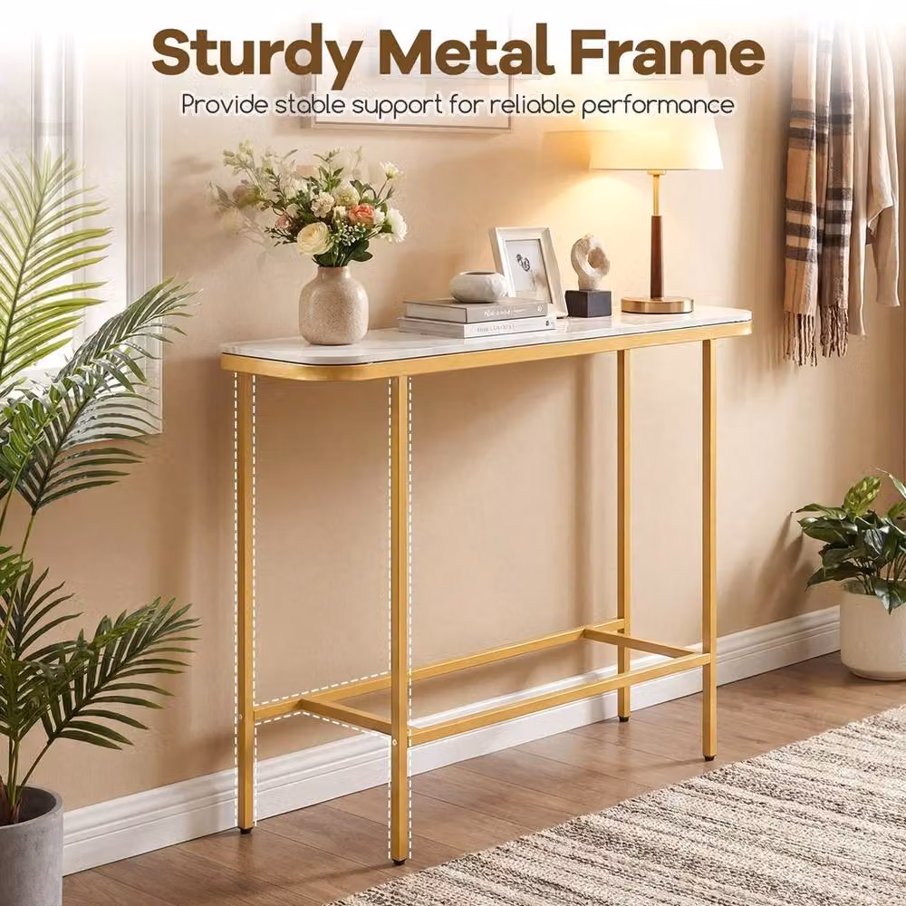 VOGREX Modern Faux Marble Top Entryway Console Table in White and Gold, W/D/H: 110 x 91 x 41.2 cm – 2