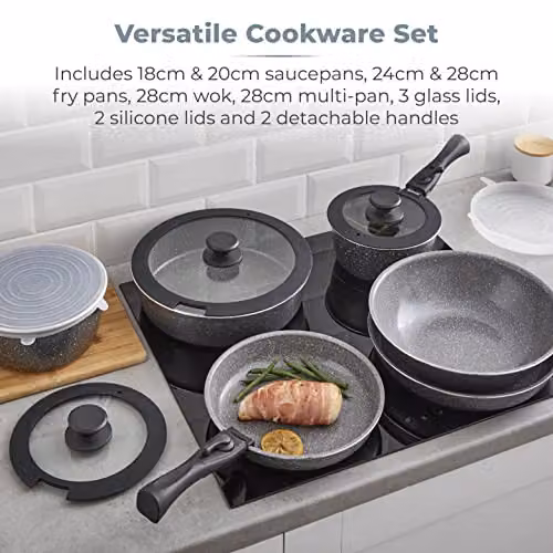 Tower T900140 Freedom 13-Piece Detachable Handle Cookware Set with Ceramic Coating in Grey – 3