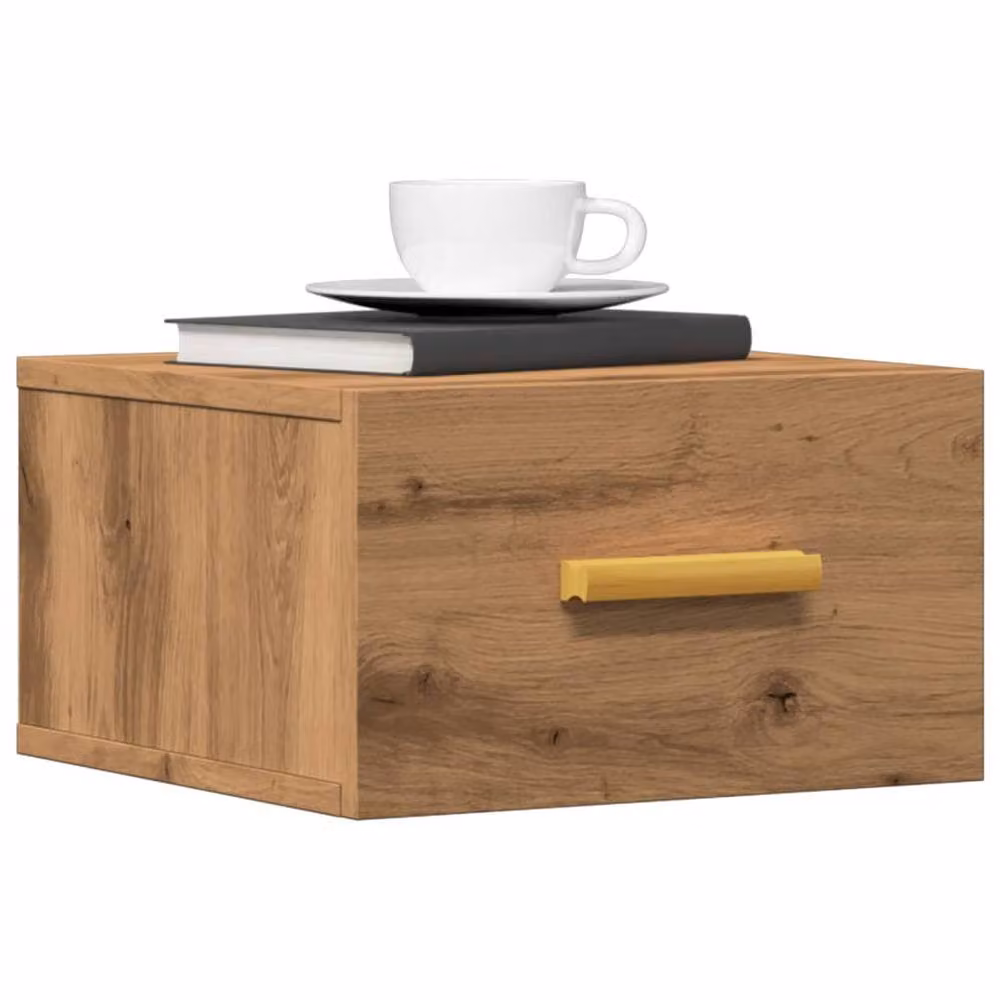 Berkfield Home Artisan Oak Wall-mounted Bedside Cabinet, Brown, W/D/H: 35 x 35 x 20 cm – 2