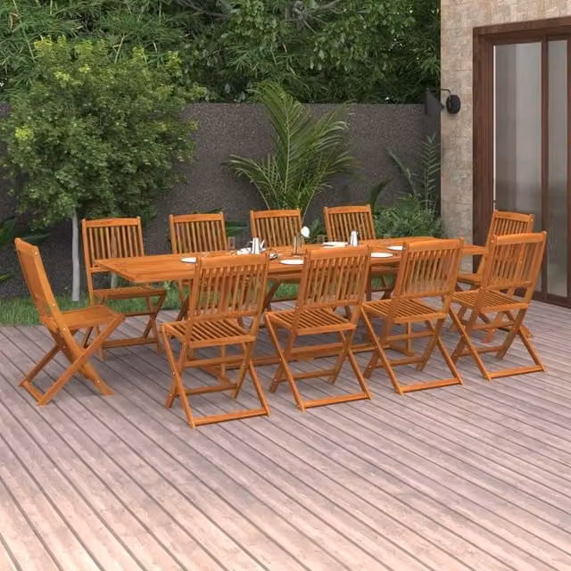 Berkfield Home 11 Piece Rustic Garden Dining Set in Brown Oiled Solid Acacia Wood – 1
