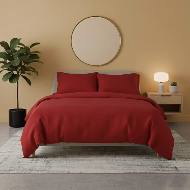 Snug City Red Flannelette Cotton Duvet Cover and Pillowcase Set, Super King, 200 x 200 cm