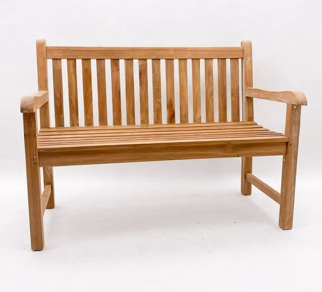 Minster 2 Seater Straight Wood Bench in Brown, W/D/H: 120 x 53 x 93 cm – 1
