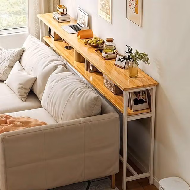 KORVIXA Modern Slim Wooden Top Console Table in Brown, Width: 100 cm – 1