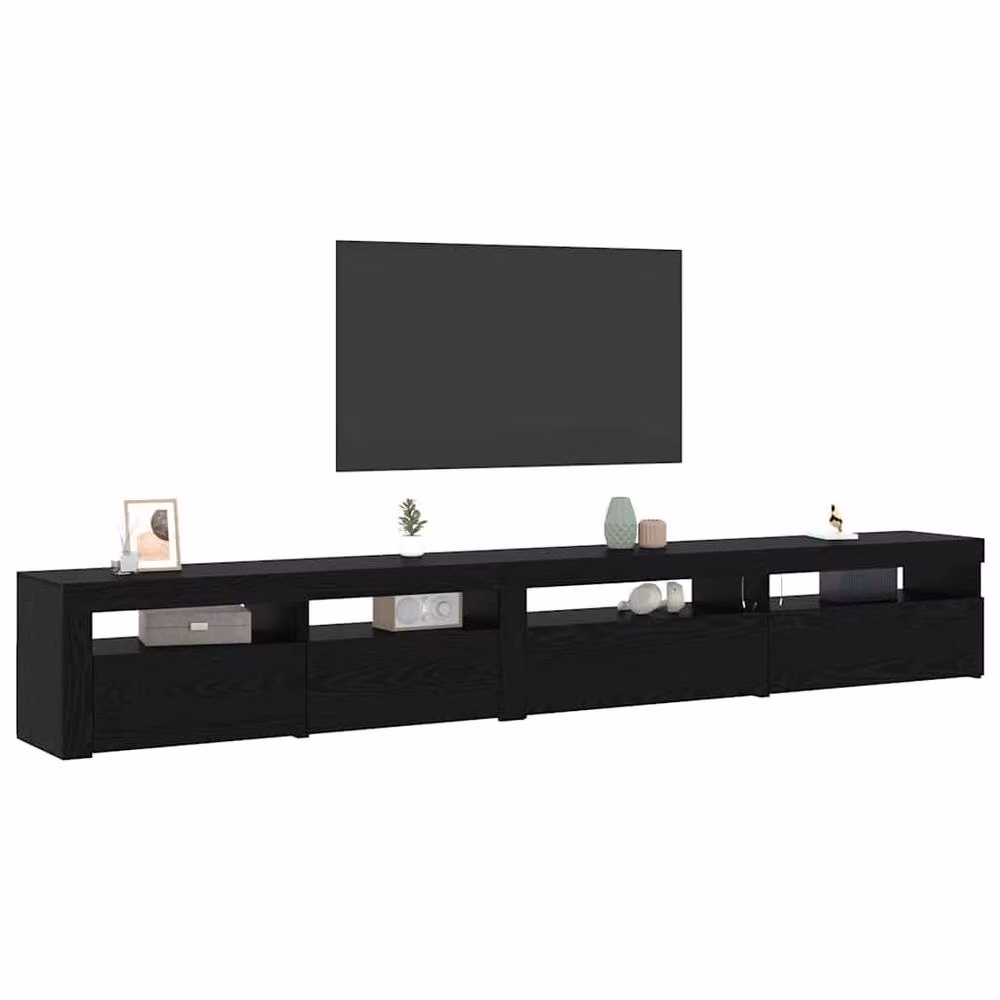 Berkfield Home Modern 3 Piece TV Cabinet Set with Integrated LED Lights in Black Oak Matt MDF – 2