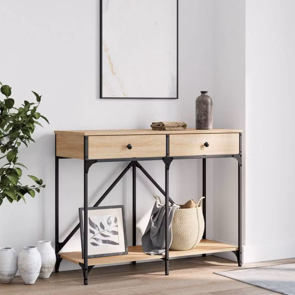 Berkfield Home Sonoma Oak Decorative Console Table in Light Brown, W/D/H: 100 x 39 x 78.5 cm – 2