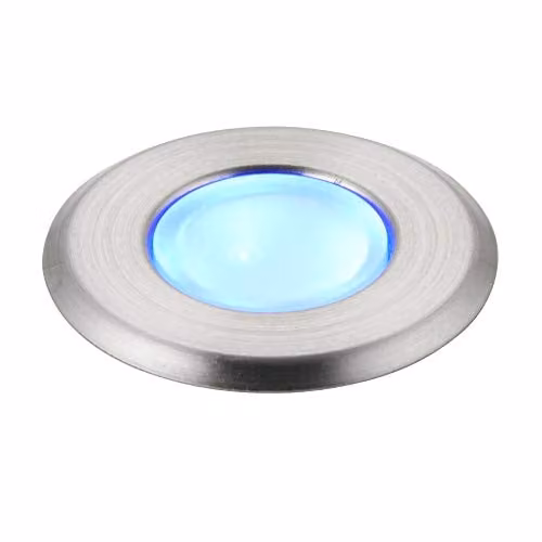 Netlighting Cove Round Recessed Blue LED Outdoor Ground Light in Grey Marine Grade Stainless Steel IP67