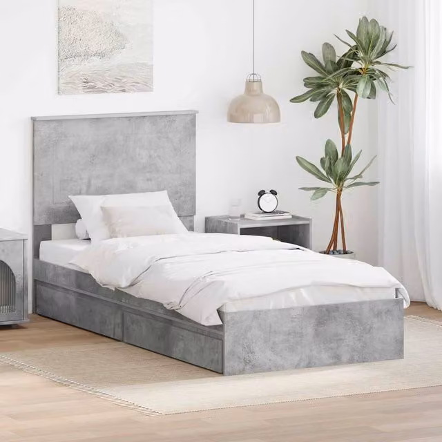 Berkfield Home Storage Bed in Concrete Grey, Engineered Wood, W/D/H: 90 x 190 cm – 1