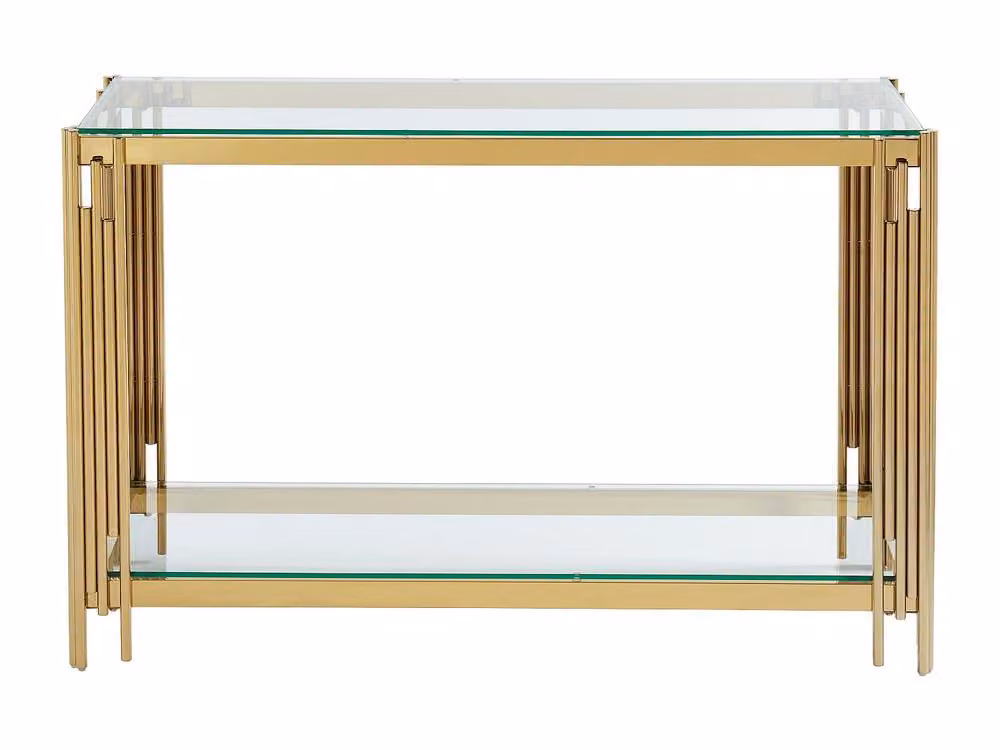 Vente-unique 1 Shelf Side Table in Gold with Tempered Glass and Stainless Steel, W/D/H: 43.5 x 43.5 x 78.0 cm – 2