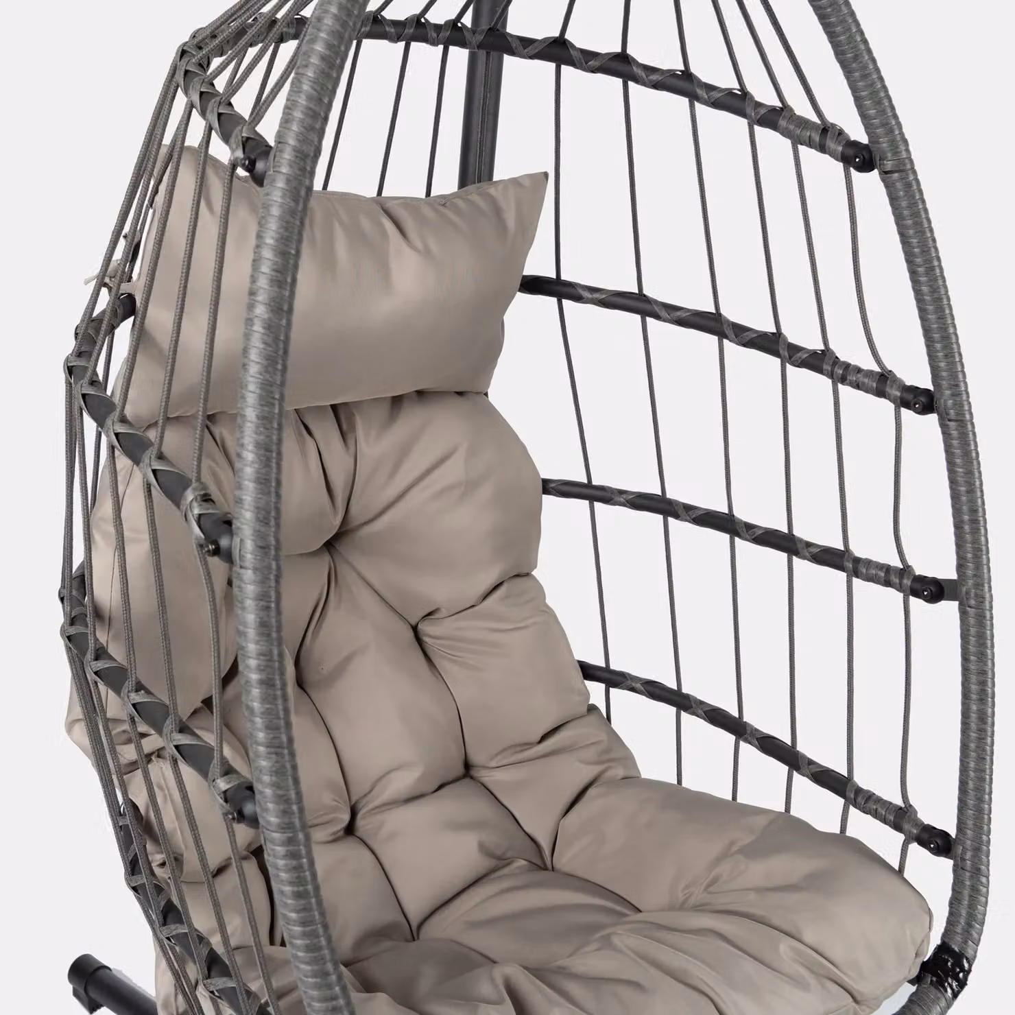 OHS Hanging Egg Chair with Grey Cushions and Rattan Design – 3