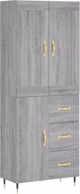 Berkfield Home Modern Grey Highboard with Hinged Doors and Internal Shelves, W/D/H: 69.5 x 34 x 180 cm
