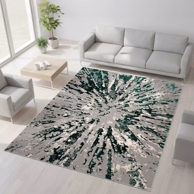 Smart Living Luxury Soft Modern Shimmer Sunset Rug in Emerald Green, W: 200 cm, D: 290 cm – 1