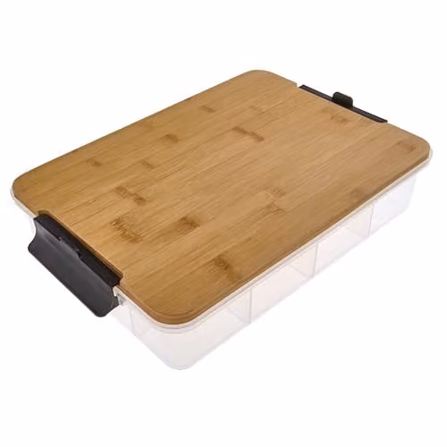 Farberware Multi-Purpose Snack Box with 11 Dividers and Bamboo Chopping Board Lid, Brown, W/D/H: 40.5 x 30 x 9.3 cm