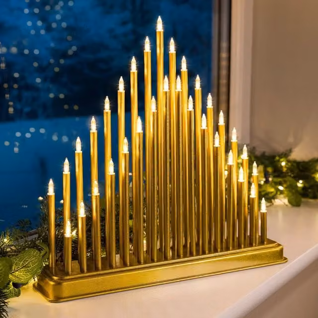 Christow Gold Christmas Candle Bridge Tower with 33 LED Window Lights and Timer – 1