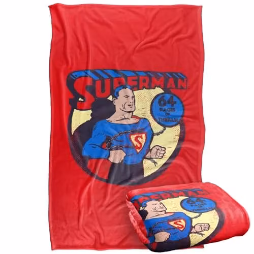 LOGOVISION DC Originals Superman Silky Touch Super Soft Fleece Throw Blanket, Multicolour, W: 91.44 cm x L: 147 cm
