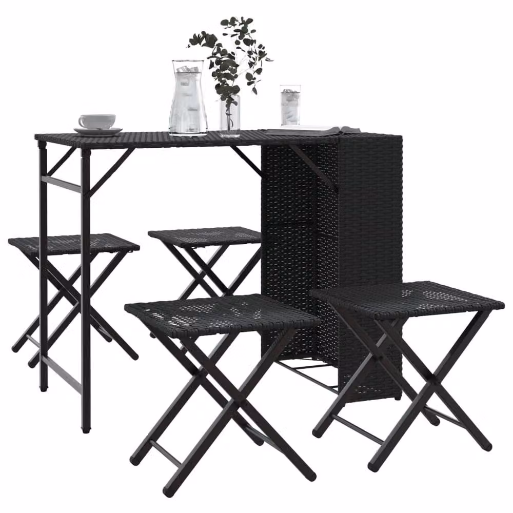 Berkfield Home Beautiful 5 Piece Black Poly Rattan Garden Dining Set with Folding Table – 2