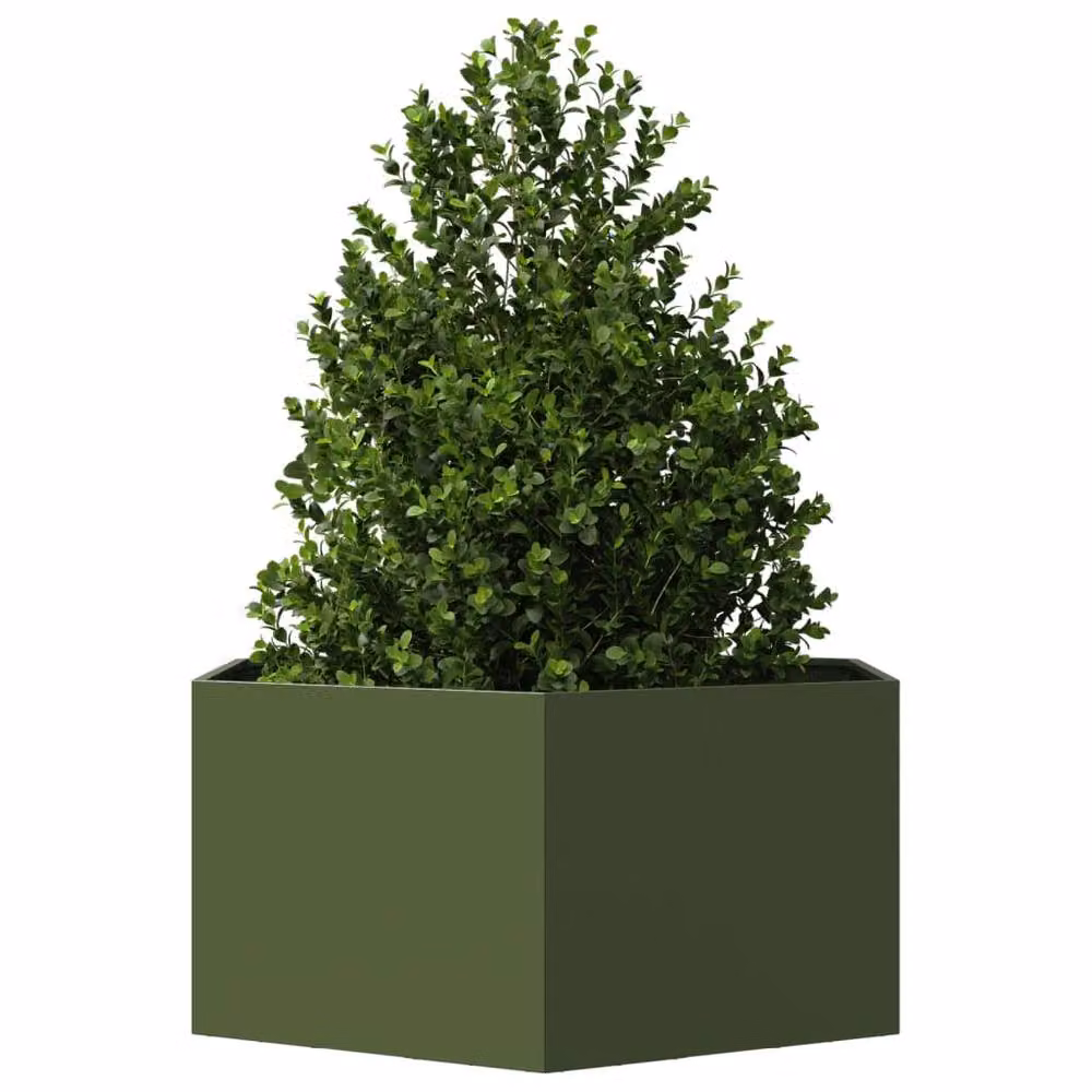 Berkfield Home Hexagon Steel Garden Planter in Olive Green, W: 104 cm, D: 90 cm, H: 45 cm – 3